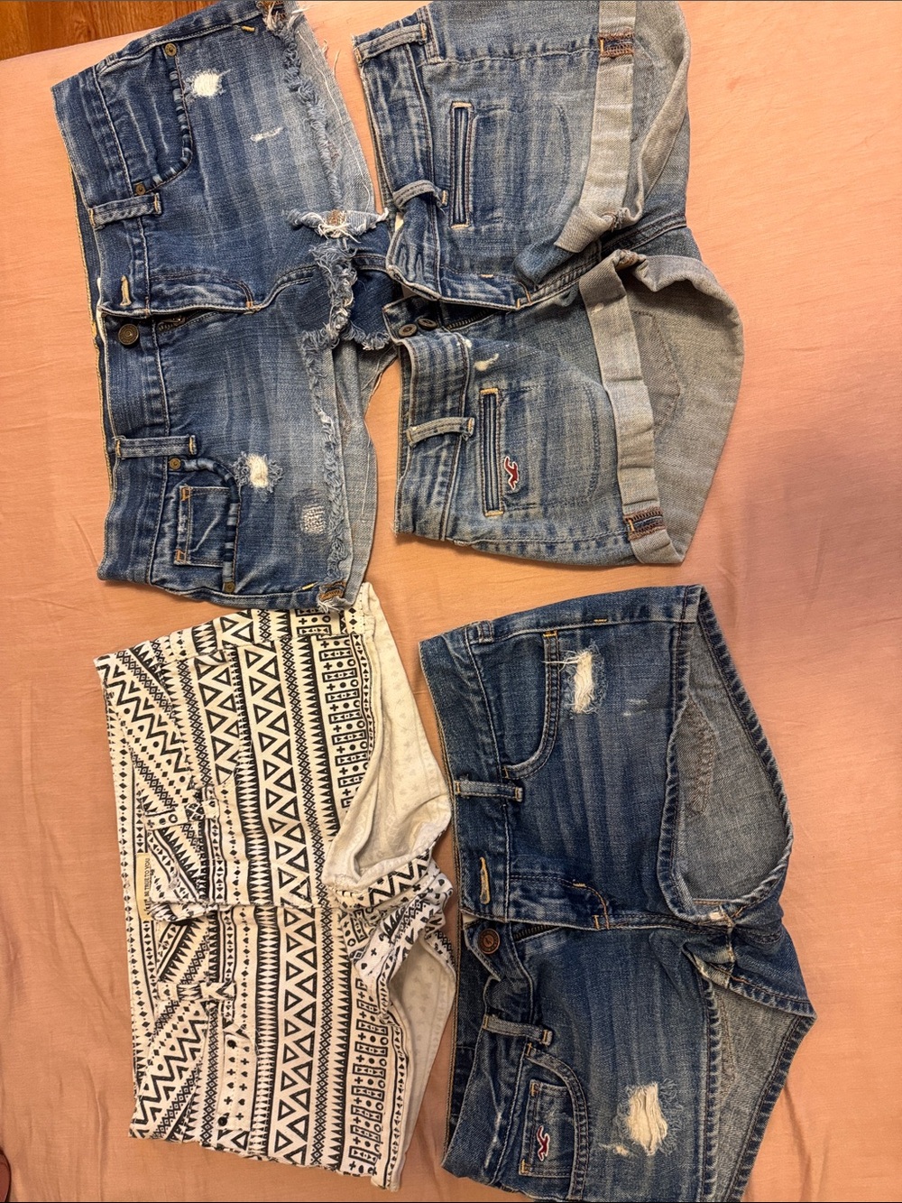 Hollister Women's Denim, Abercrombieand Patterned Shorts Bundle - Blue and White